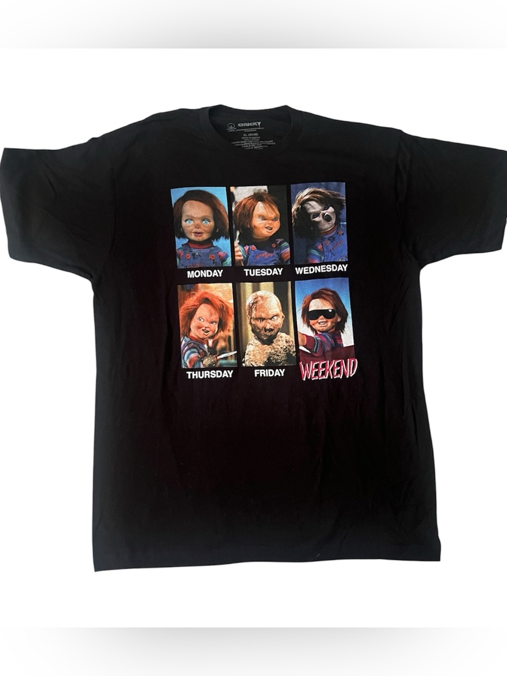 Chucky Graphic Short Sleeve Men’s T‑Shirt with Day‑of‑Week Panels